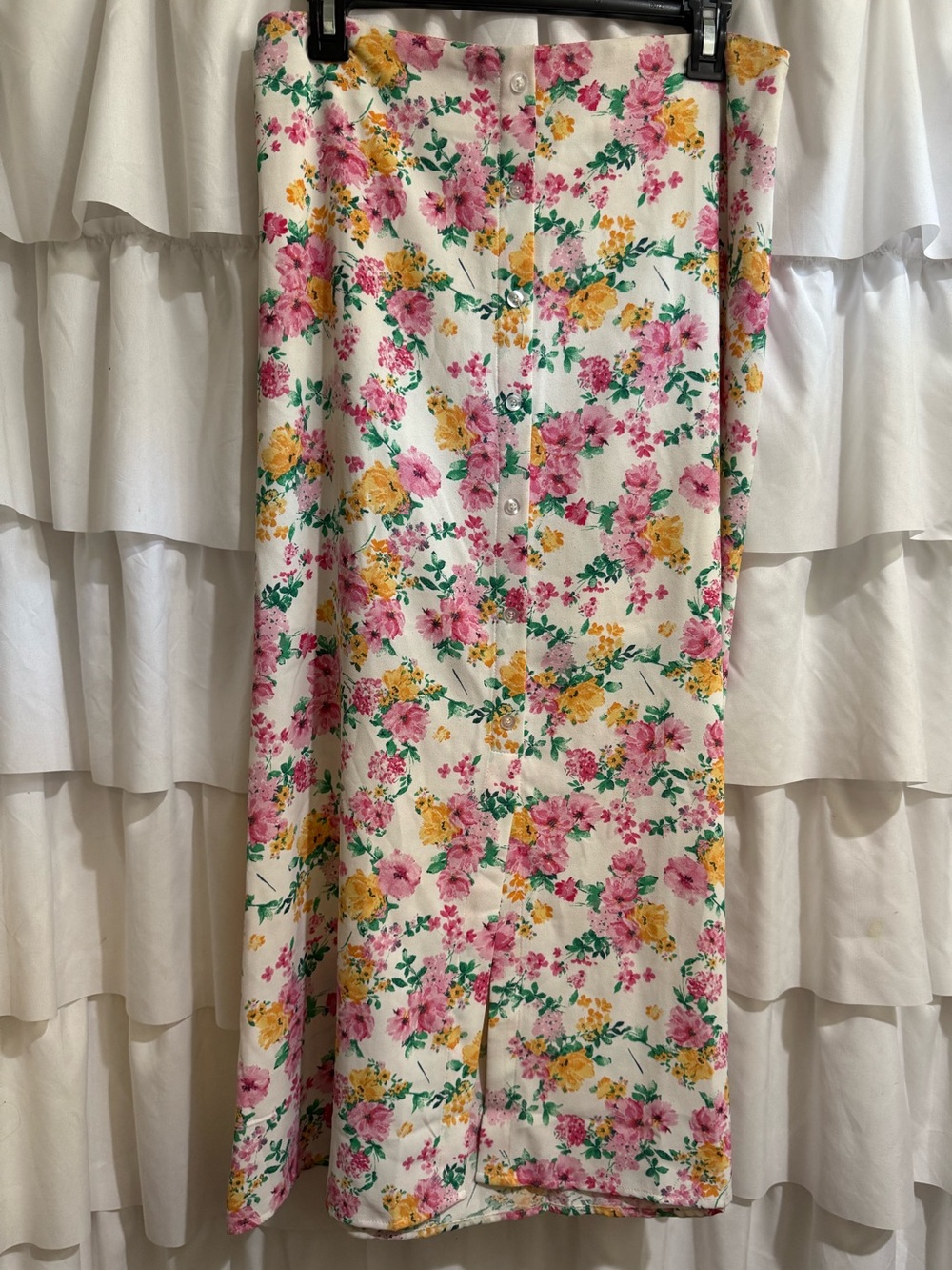 Blu Pepper White Maxi Skirt with Pink & Yellow Floral Print